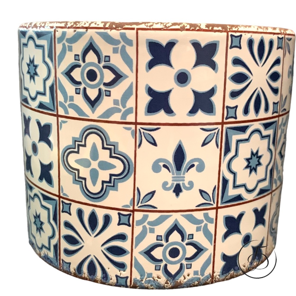 Decorative Blue and White Tile Planter